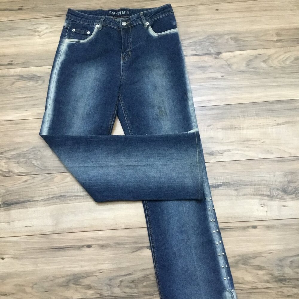 AC 3998 Women's Jeans Denim Pre Washed Bootcut Leg Studded Stretchy Blue 12